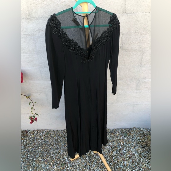 Vintage beaded sheer mesh Marie St. Claire size four long sleeve dress - Picture 13 of 16